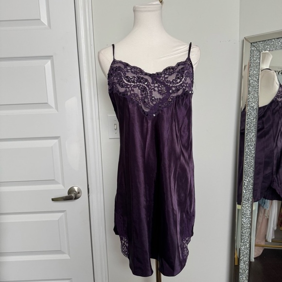 Vintage Elegant Purple Lace Trim Slip Dress Dark Fairycore Whimsygoth M - Picture 3 of 8